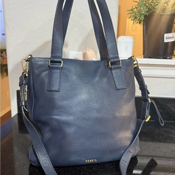 Fossil Dark Blue Leather Shoulder Bag - Picture 2 of 15